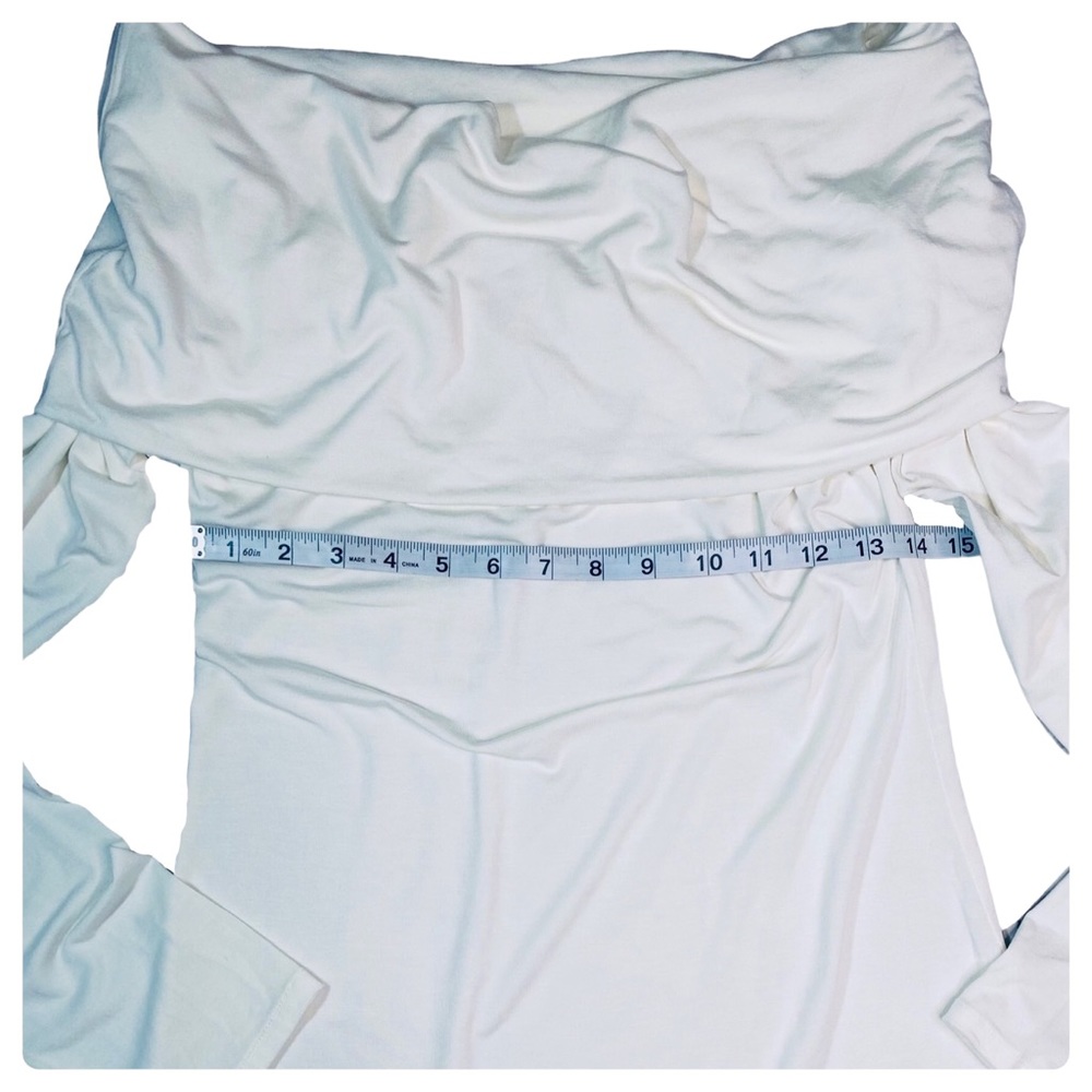 Julian Chang - Off-The-Shoulder Long Sleeve Tunic Top Size L in Winter White - Picture 8 of 15